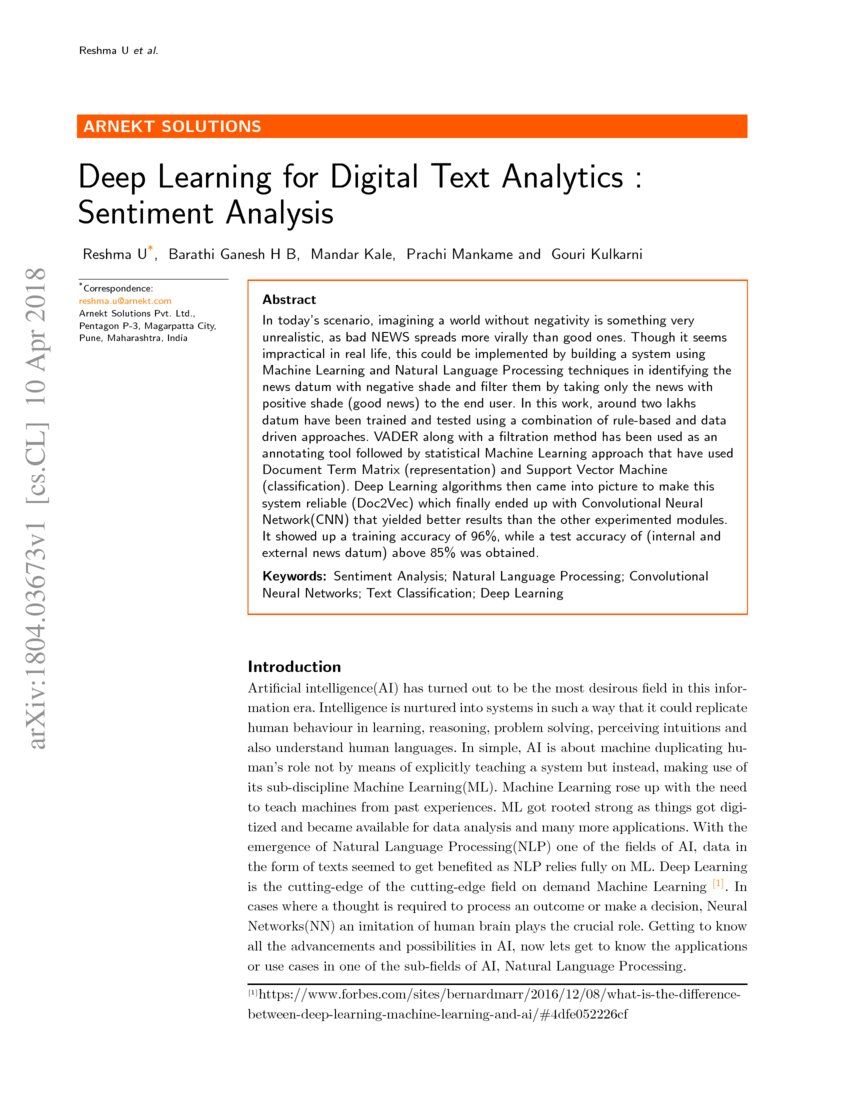 Deep Learning for Digital Text Analytics Sentiment Analysis DeepAI