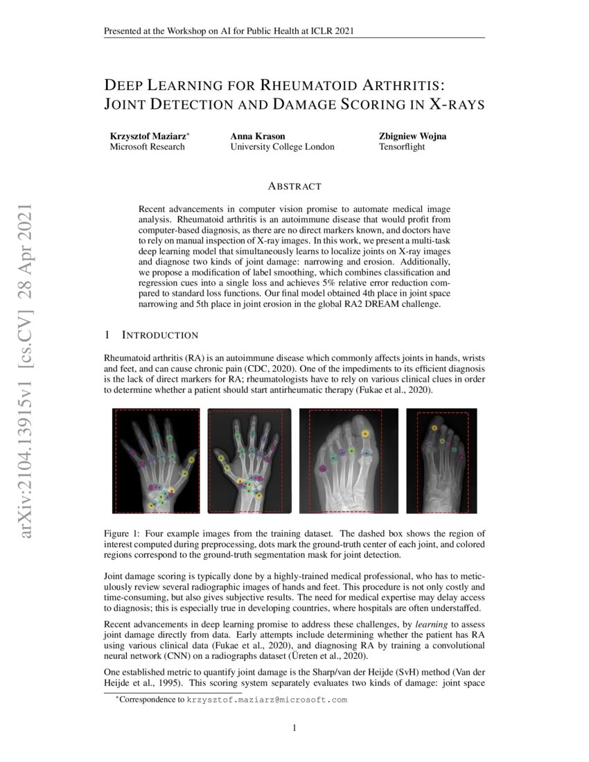 Deep Learning for Rheumatoid Arthritis: Joint Detection and Damage ...