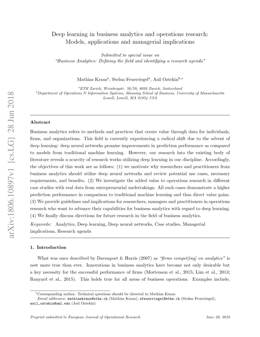 deep learning for business analytics