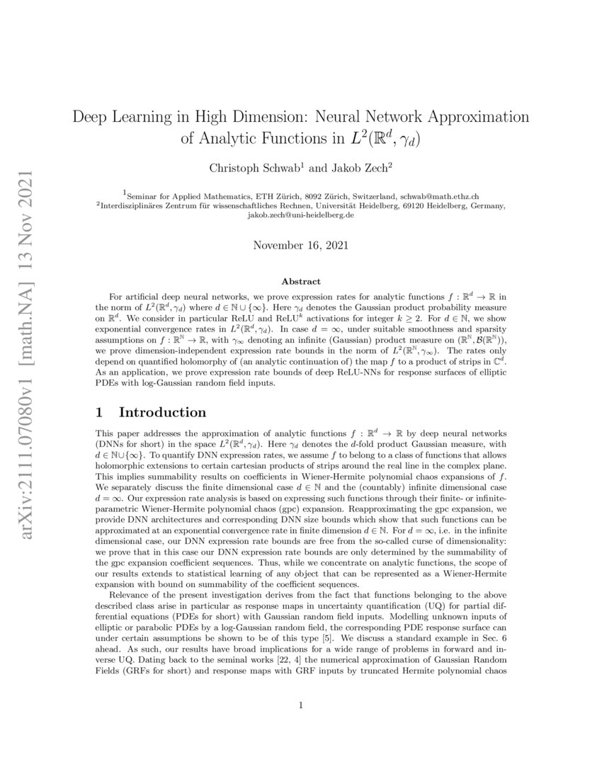 Deep Learning in High Dimension: Neural Network Approximation of ...