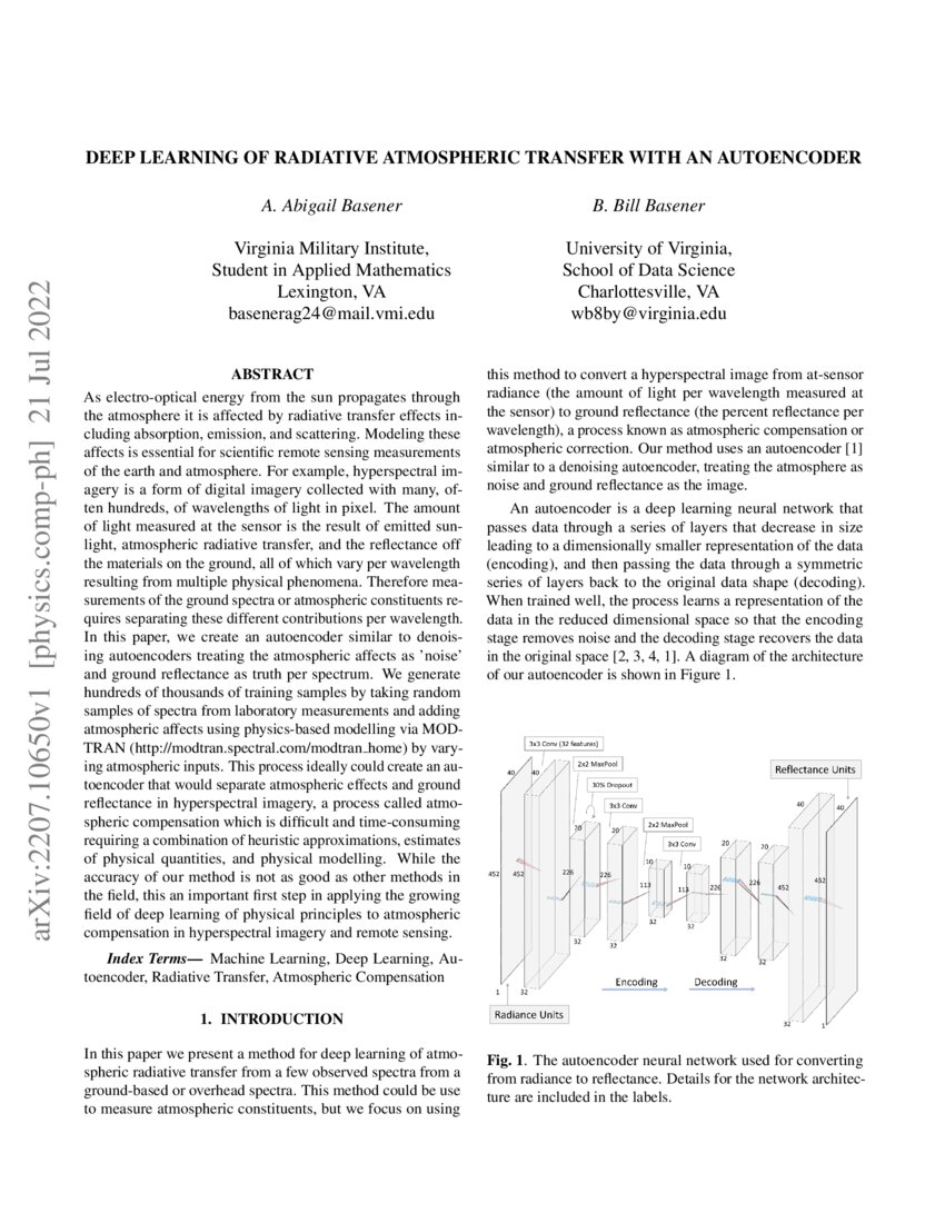 Deep Learning of Radiative Atmospheric Transfer with an Autoencoder ...
