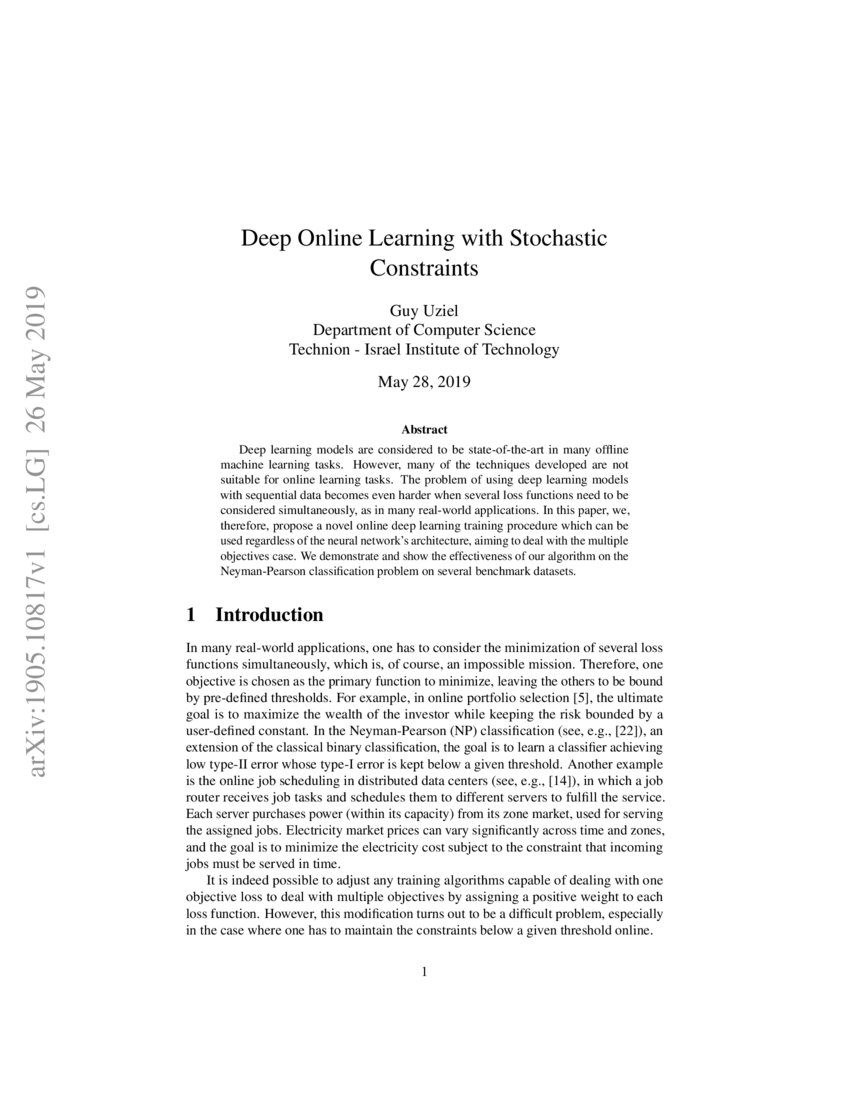Deep Online Learning with Stochastic Constraints DeepAI