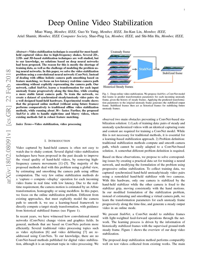Deep Online Video Stabilization DeepAI