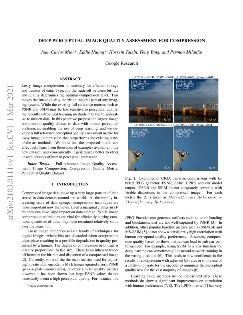 Deep Perceptual Image Quality Assessment for Compression DeepAI