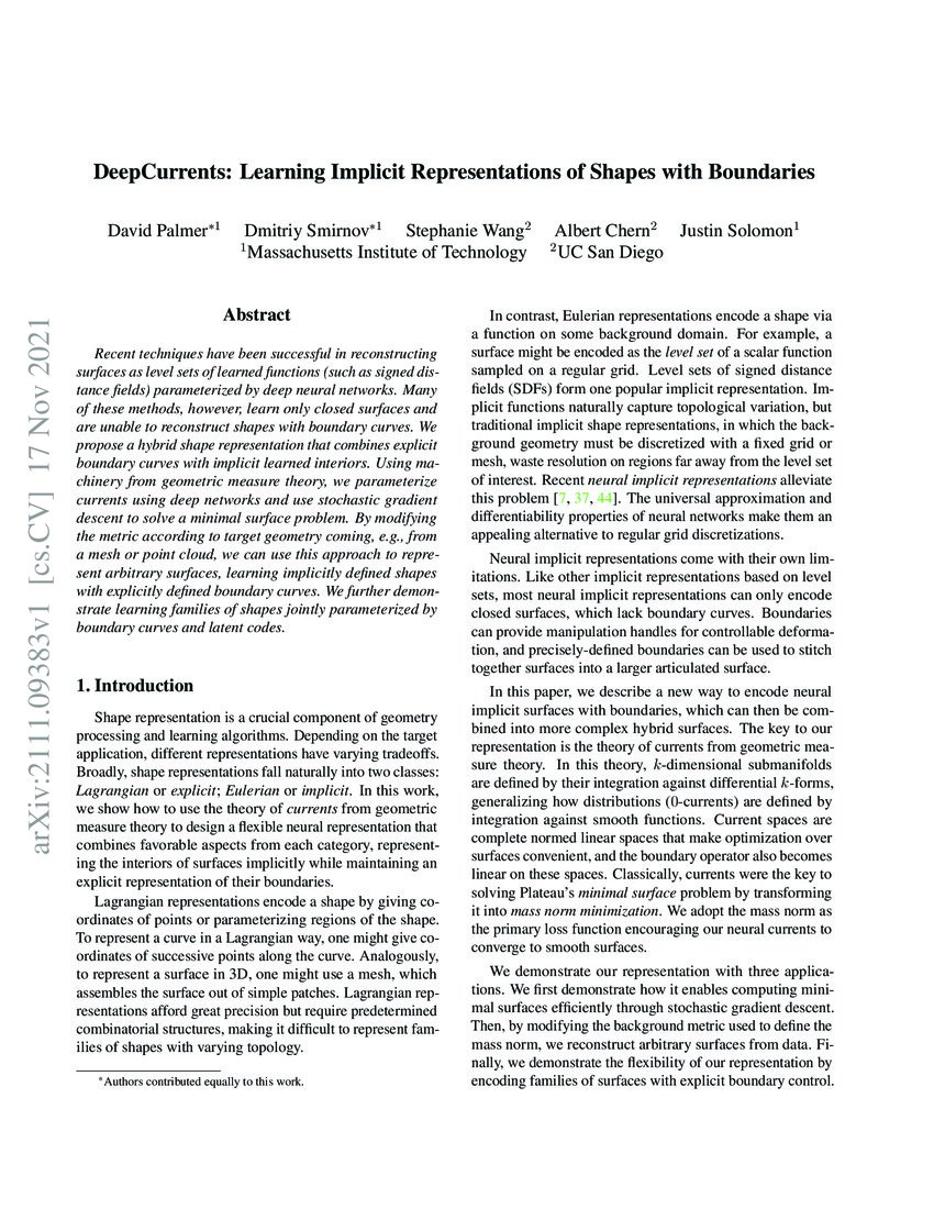 Deepcurrents Learning Implicit Representations Of Shapes With Deepcurrents Learning Implicit Representations Of Shapes With