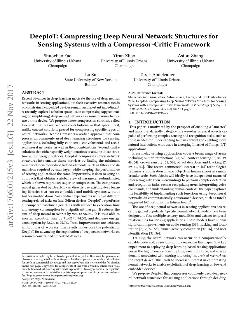DeepIoT Compressing Deep Neural Network Structures for Sensing Systems