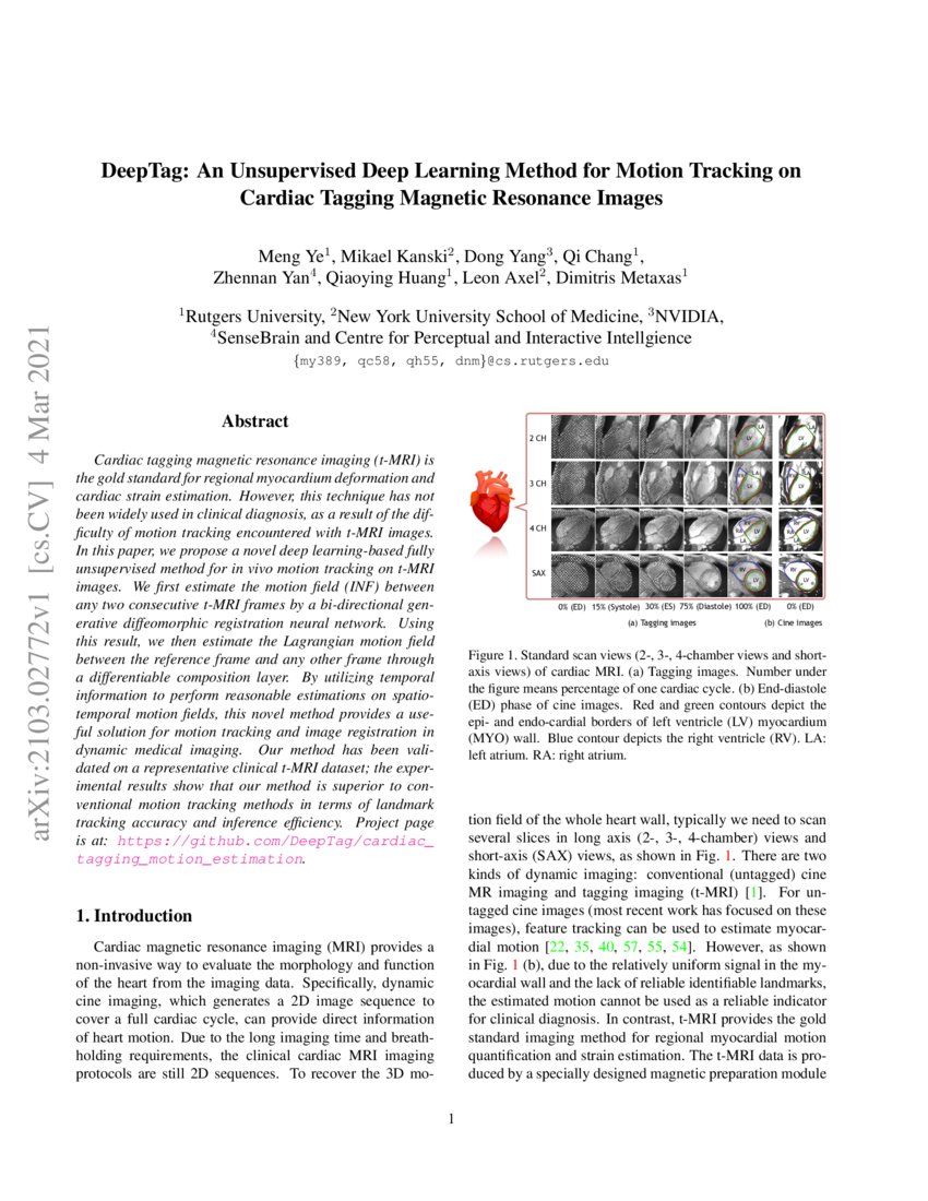 DeepTag: An Unsupervised Deep Learning Method for Motion Tracking on ...