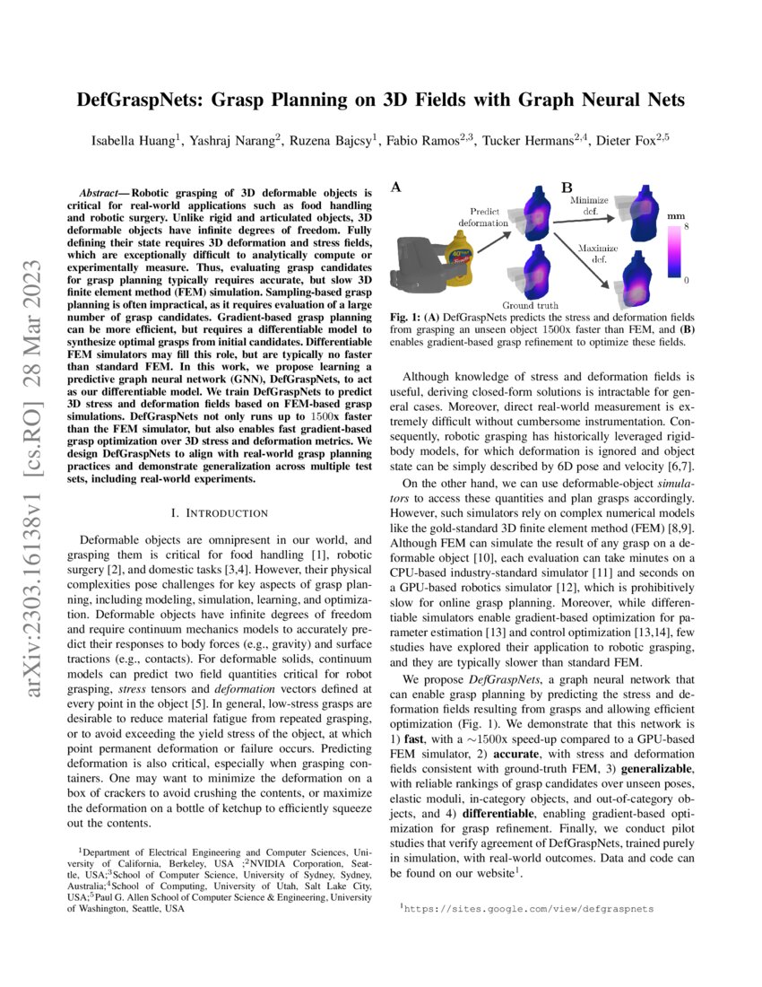Defgraspnets grasp planning on 3d fields with graph neural nets deepai