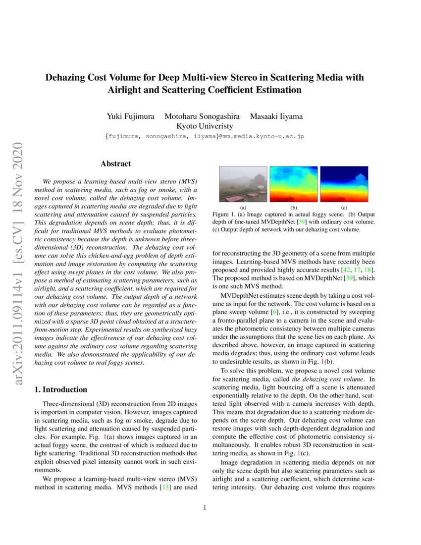 Dehazing Cost Volume for Deep Multiview Stereo in Scattering Media