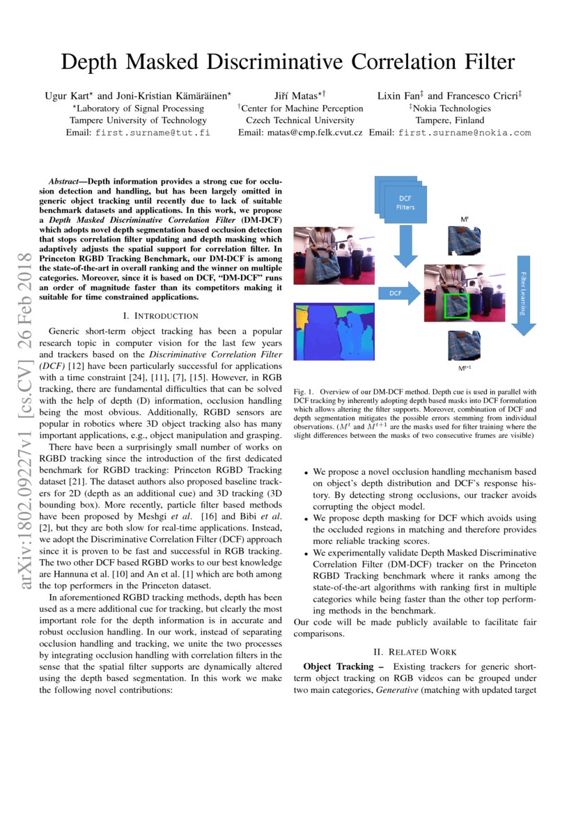 Depth Masked Discriminative Correlation Filter | DeepAI