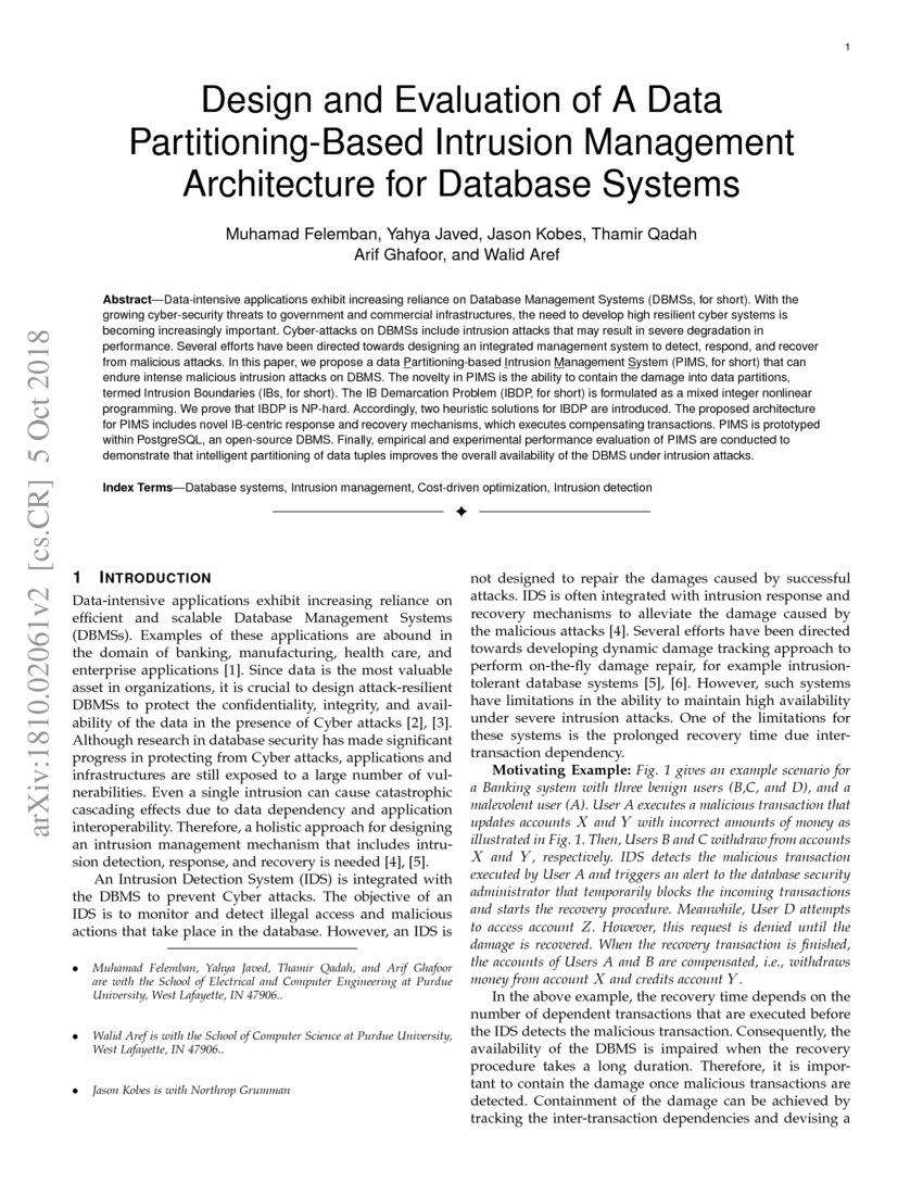 Design and Evaluation of A Data PartitioningBased Intrusion Management