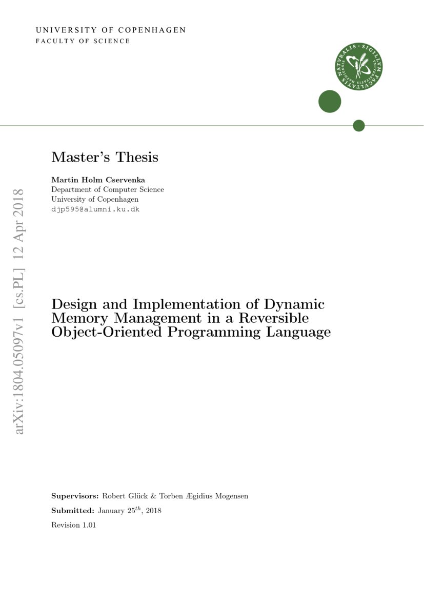 Design and Implementation of Dynamic Memory Management in a Reversible ...