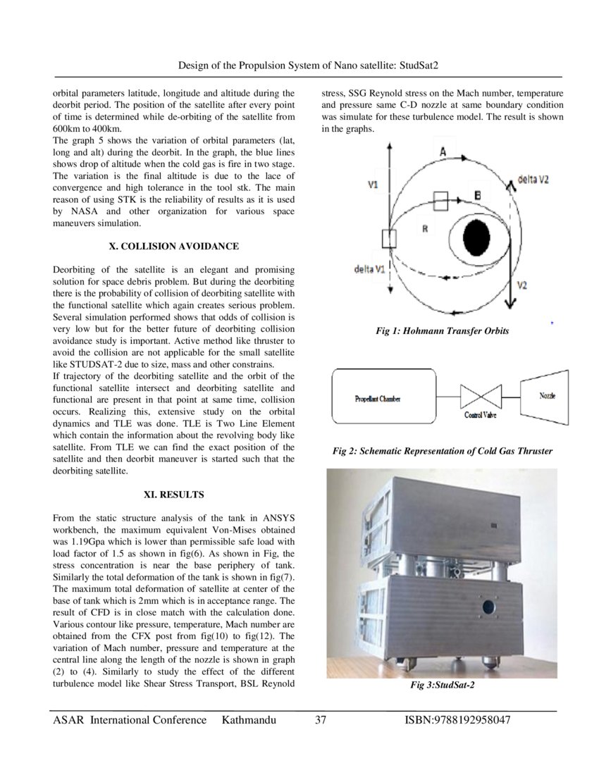 Design of the Propulsion System of Nano satellite: StudSat2 | DeepAI