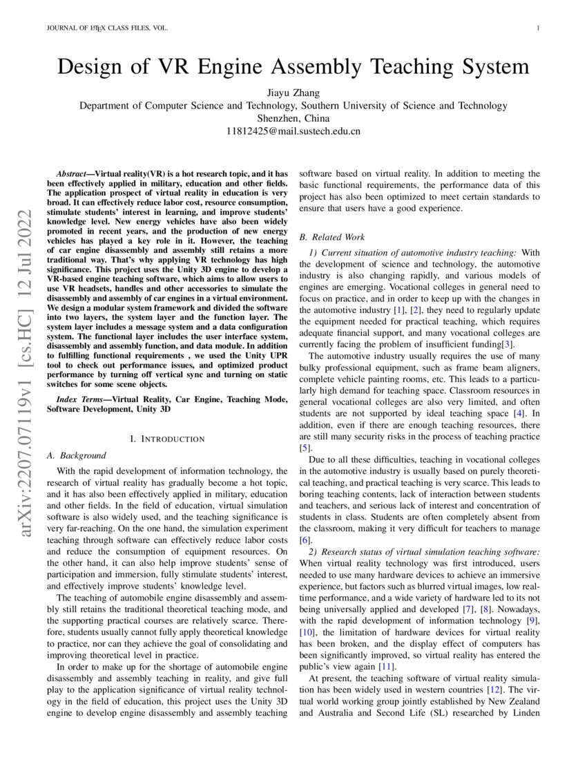 Design of VR Engine Assembly Teaching System | DeepAI