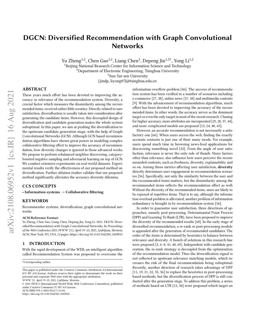DGCN: Diversified Recommendation with Graph Convolutional Networks | DeepAI