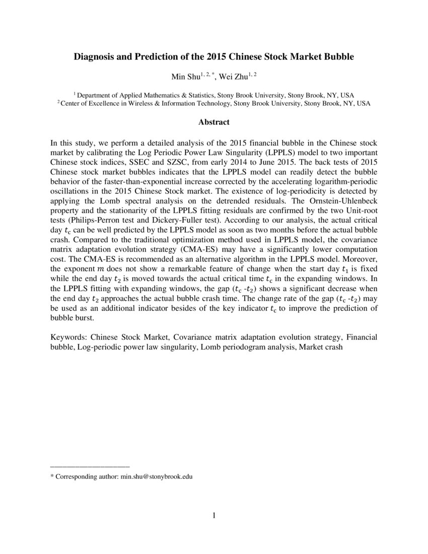 Diagnosis and Prediction of the 2015 Chinese Stock Market Bubble DeepAI
