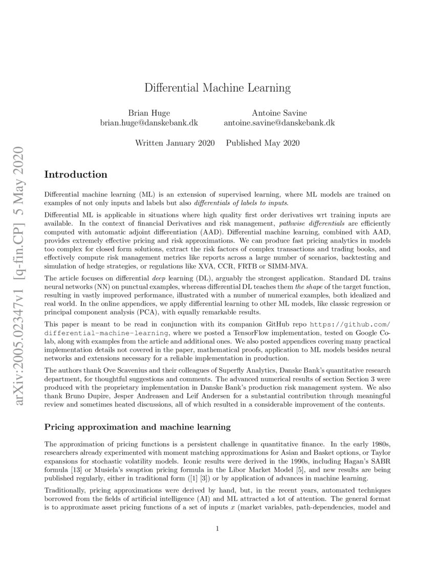 Differential Machine Learning DeepAI