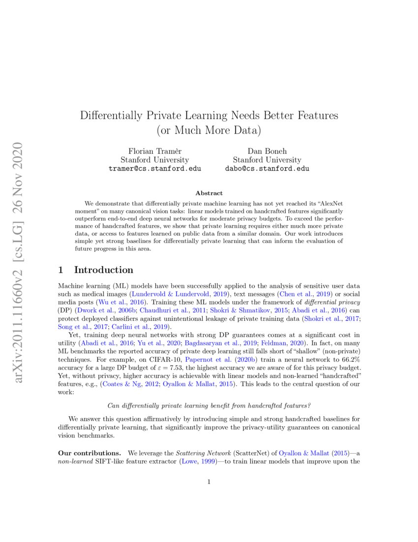 Differentially Private Learning Needs Better Features (or Much More