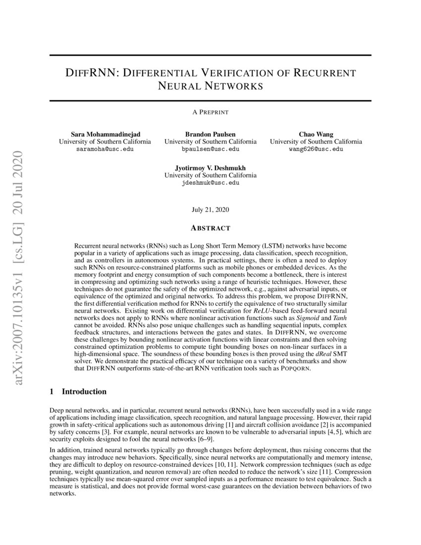 DiffRNN Differential Verification of Recurrent Neural Networks DeepAI