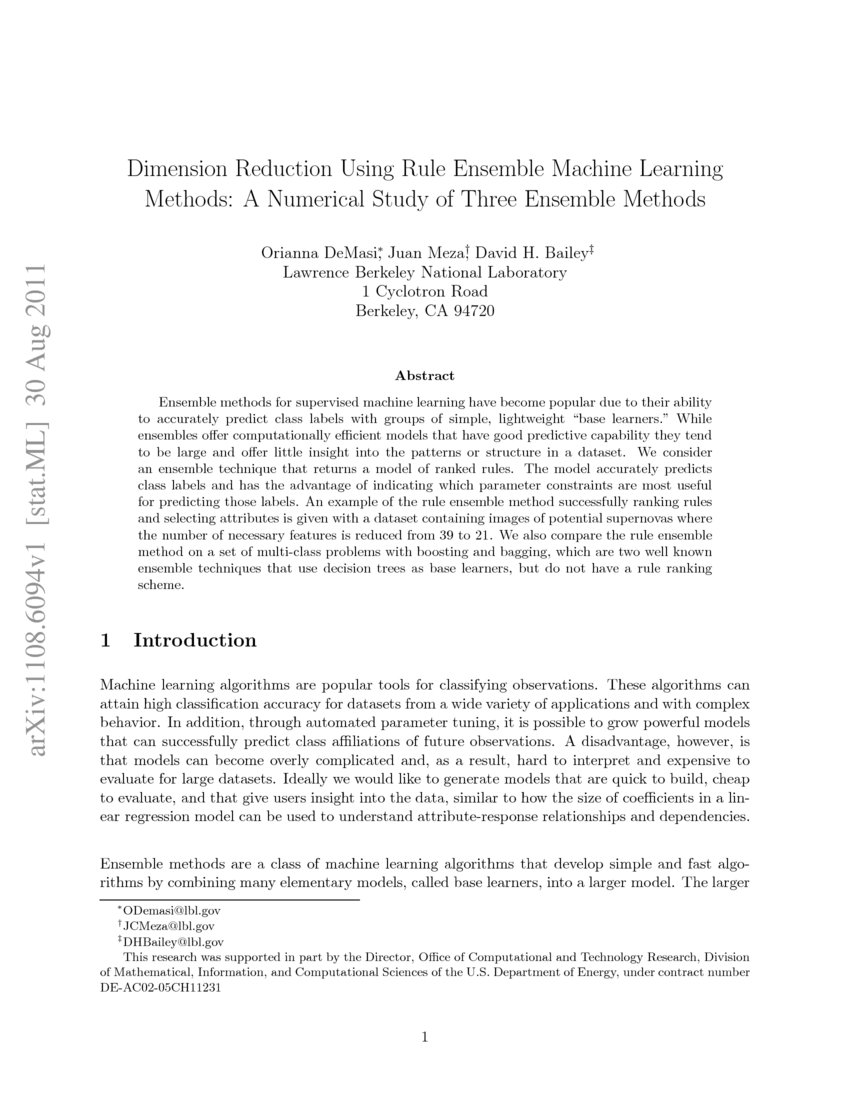 Dimension Reduction Using Rule Ensemble Machine Learning Methods A