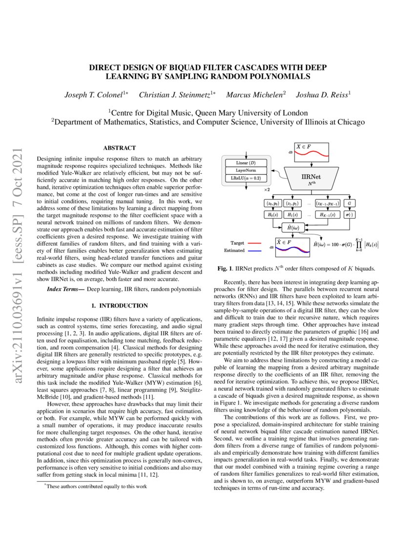 Direct design of biquad filter cascades with deep learning by sampling random polynomials DeepAI