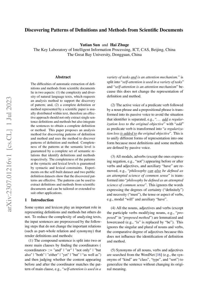 Discovering Patterns of Definitions and Methods from Scientific ...