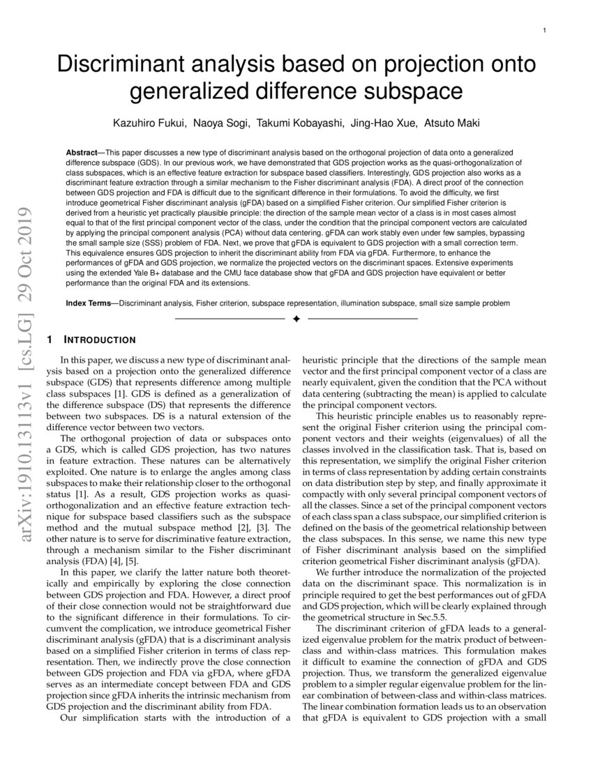 Discriminant analysis based on projection onto generalized difference