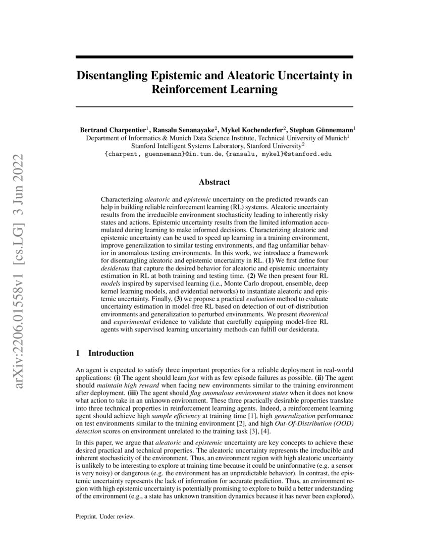 Disentangling Epistemic and Aleatoric Uncertainty in Reinforcement ...