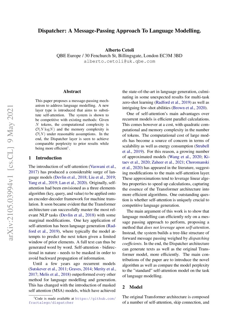 Dispatcher A MessagePassing Approach To Language Modelling DeepAI