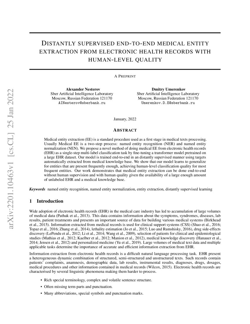 Distantly supervised endtoend medical entity extraction from