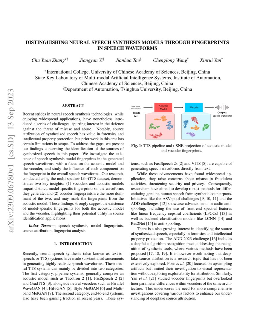Distinguishing Neural Speech Synthesis Models Through Fingerprints in