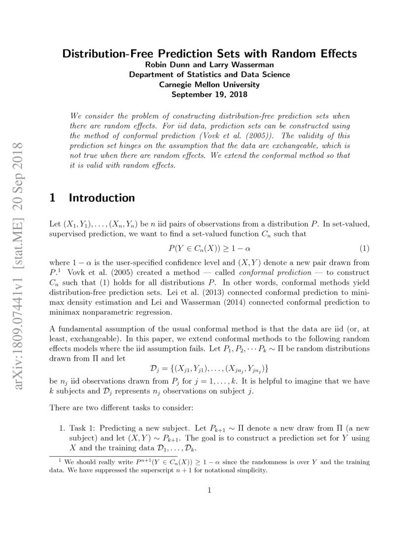 DistributionFree Prediction Sets with Random Effects DeepAI