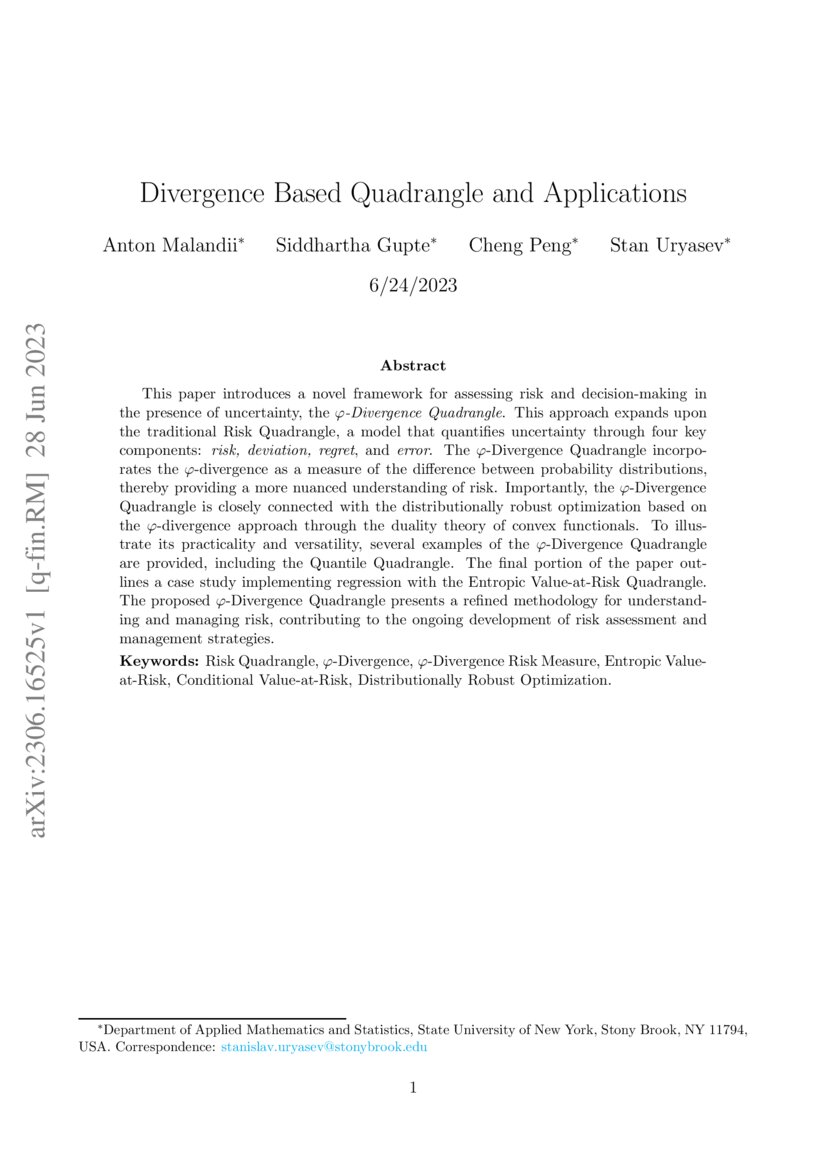 Divergence Based Quadrangle and Applications DeepAI