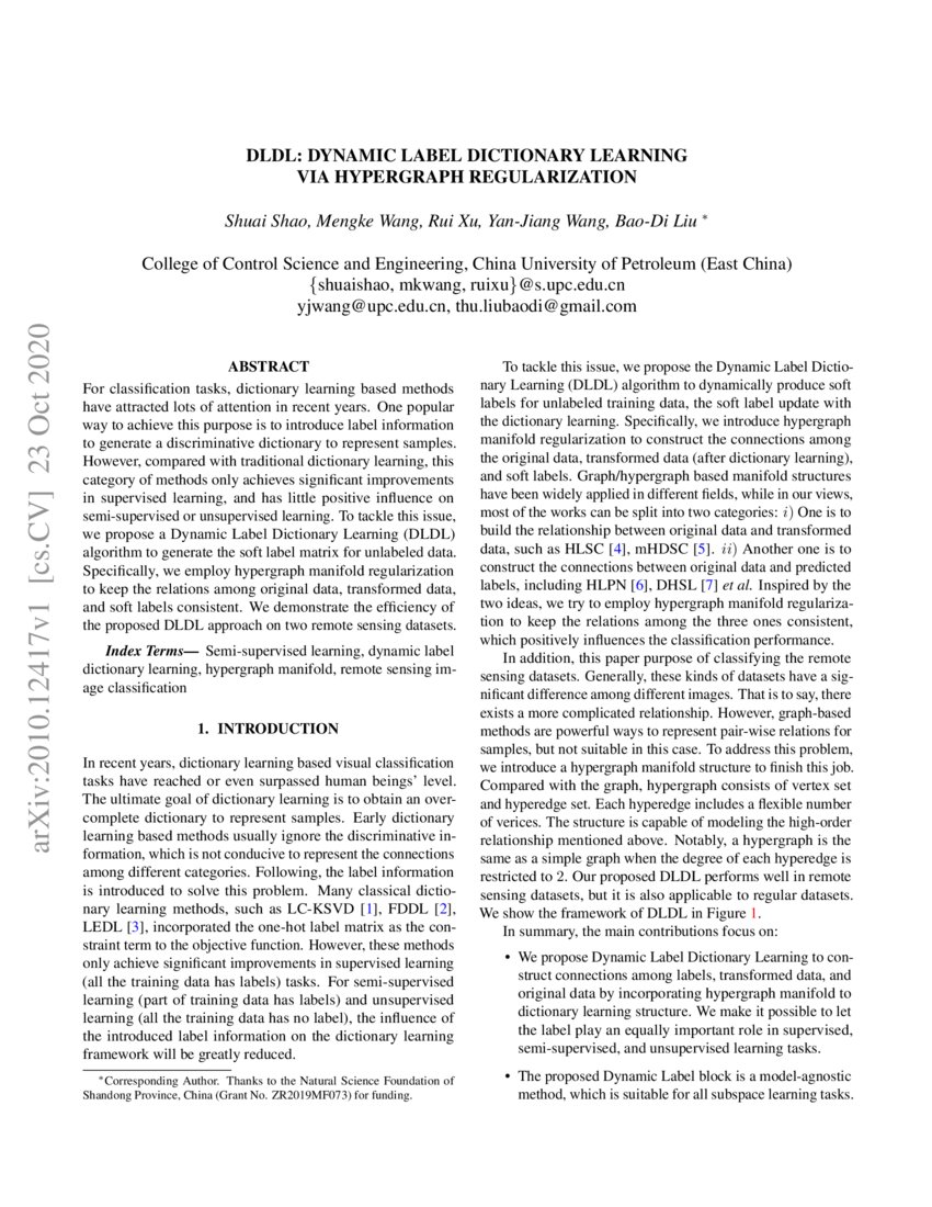 DLDL Dynamic Label Dictionary Learning via Hypergraph Regularization DeepAI