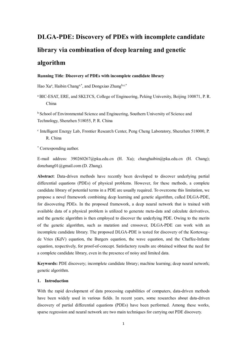 DLGA-PDE: Discovery of PDEs with incomplete candidate library via ...