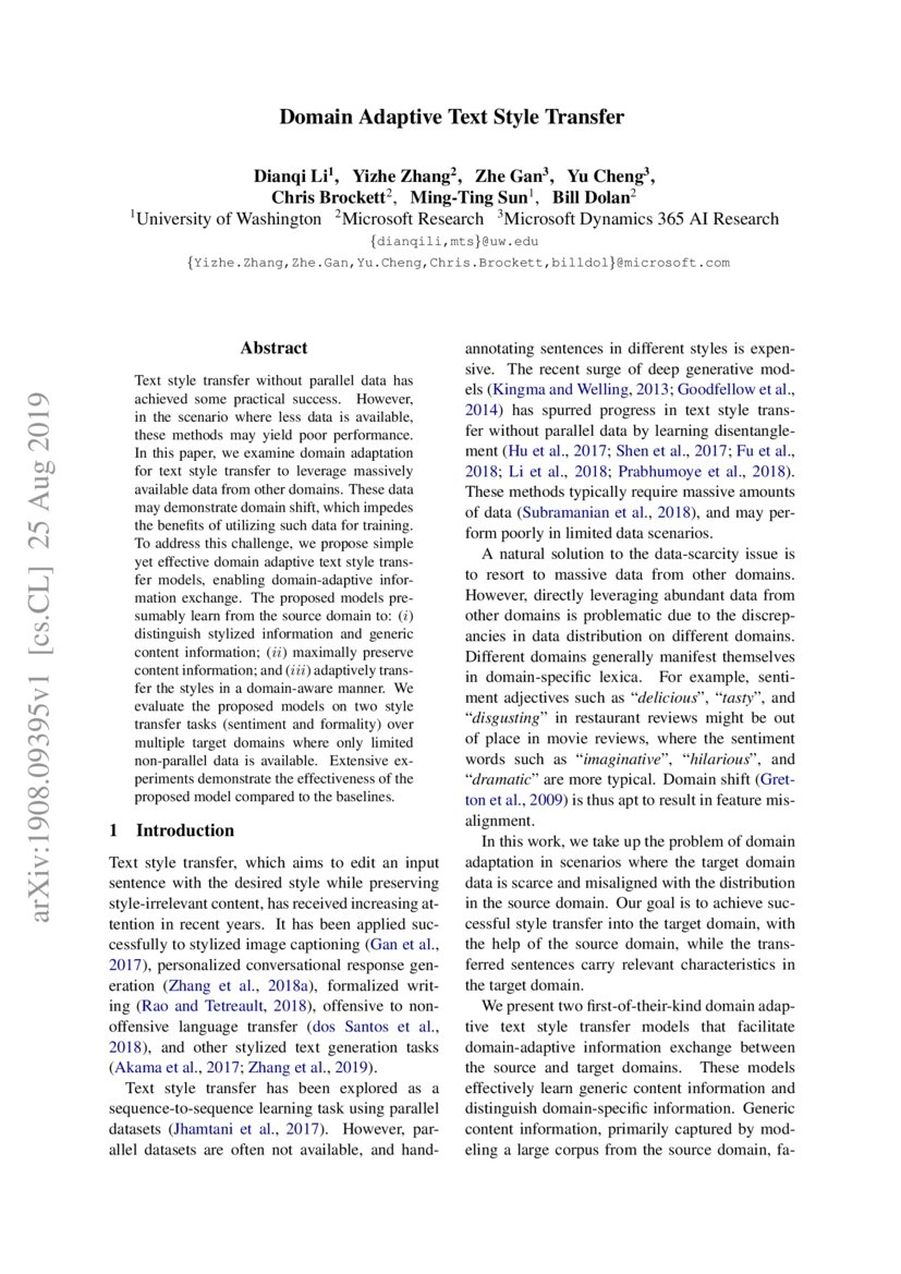 Domain Adaptive Text Style Transfer DeepAI