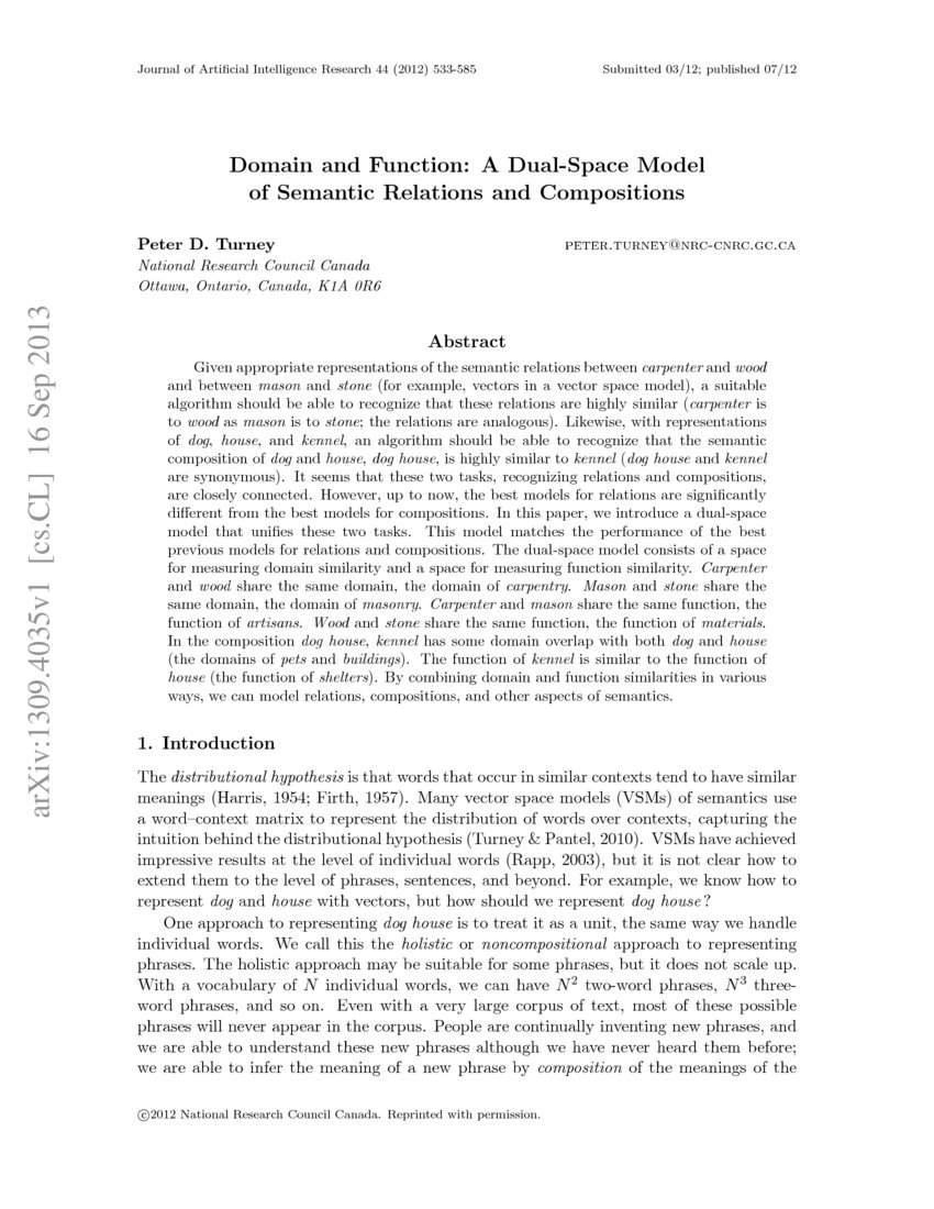 Domain and Function A DualSpace Model of Semantic Relations and
