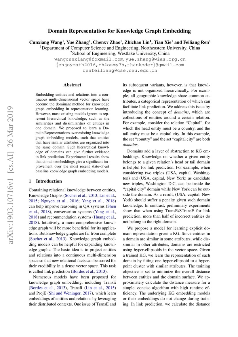 Domain Representation for Knowledge Graph Embedding | DeepAI