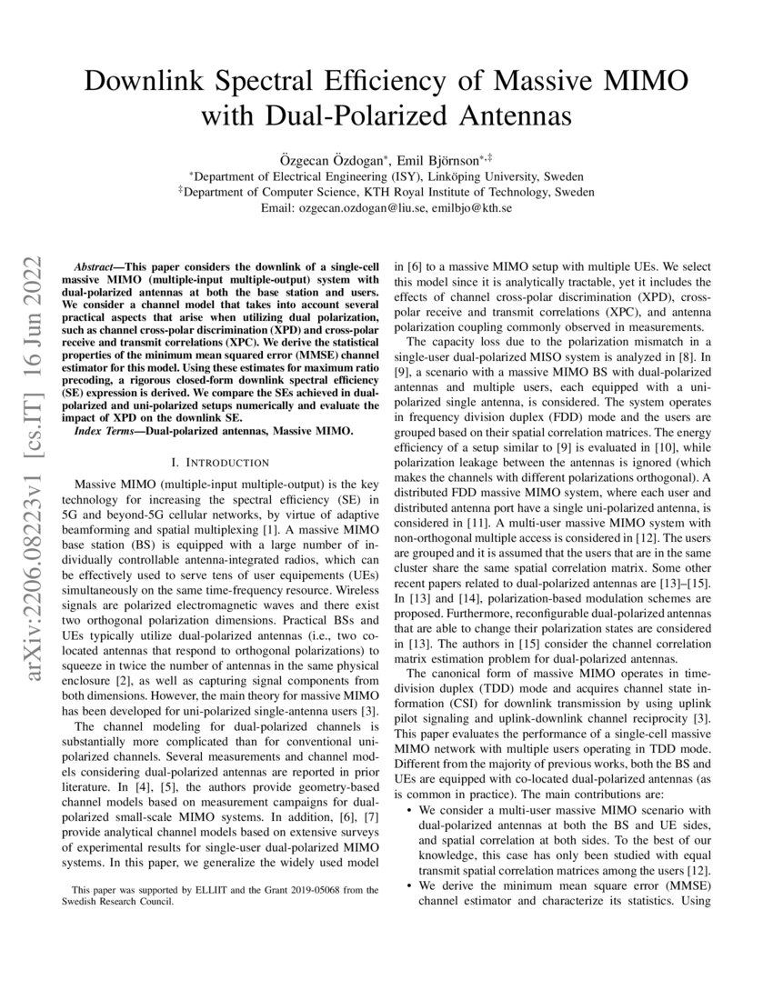 Downlink Spectral Efficiency of Massive MIMO with Dual-Polarized ...