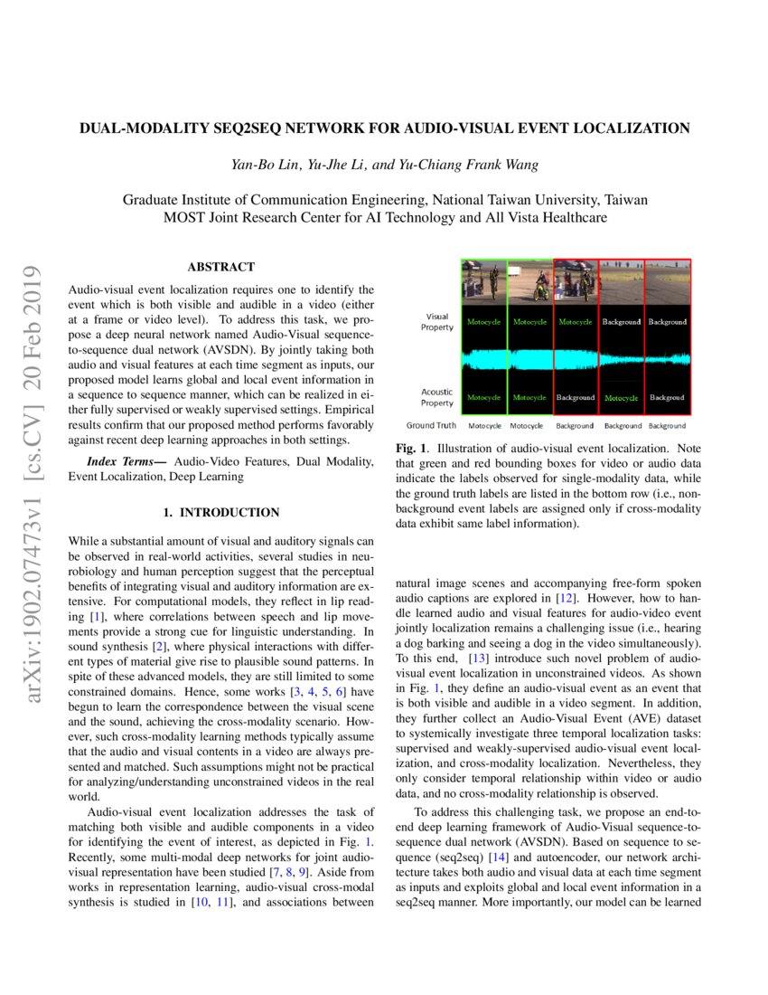 Dualmodality seq2seq network for audiovisual event localization DeepAI