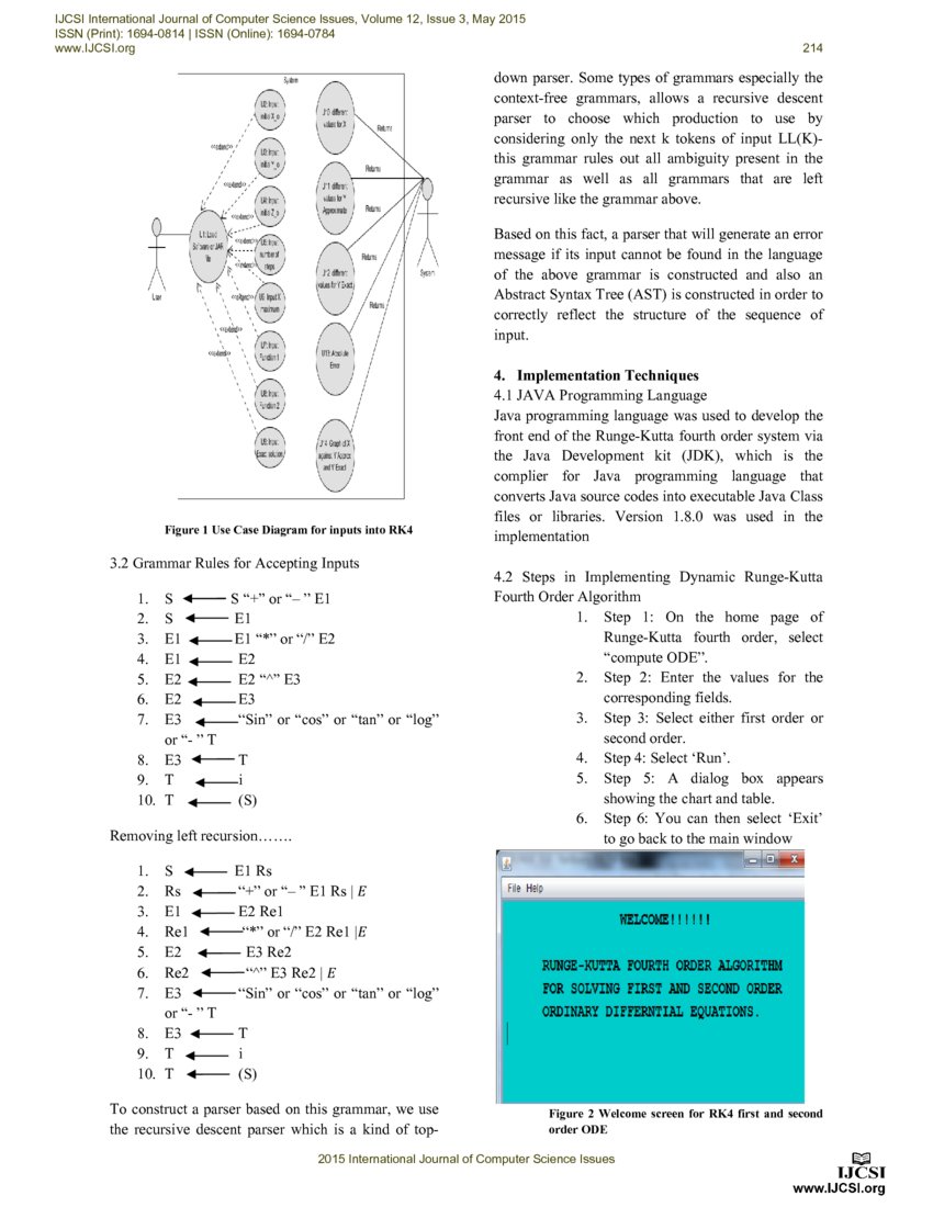 Dynamic Computation of Runge Kutta Fourth Order Algorithm for First and