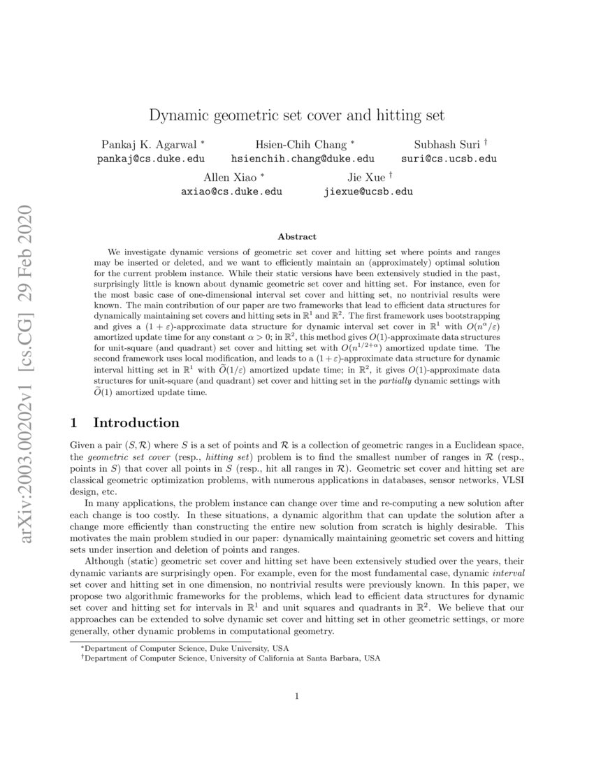 Dynamic geometric set cover and hitting set DeepAI