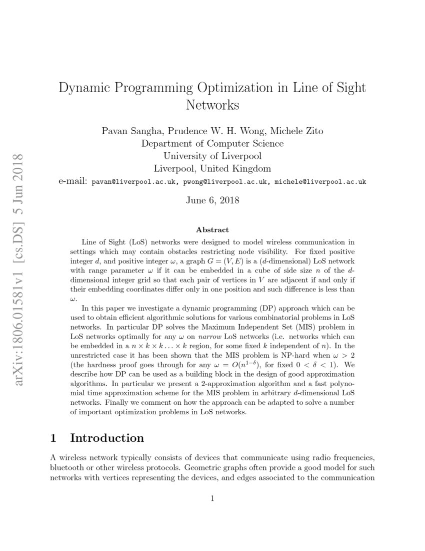 Dynamic Programming Optimization in Line of Sight Networks | DeepAI