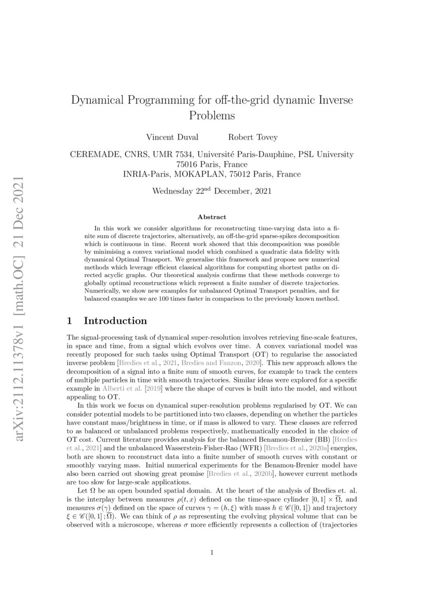 Dynamical Programming for off-the-grid dynamic Inverse Problems | DeepAI