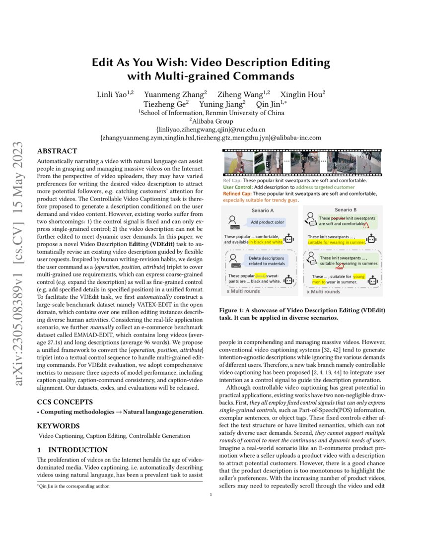 Edit As You Wish Video Description Editing with Multigrained Commands