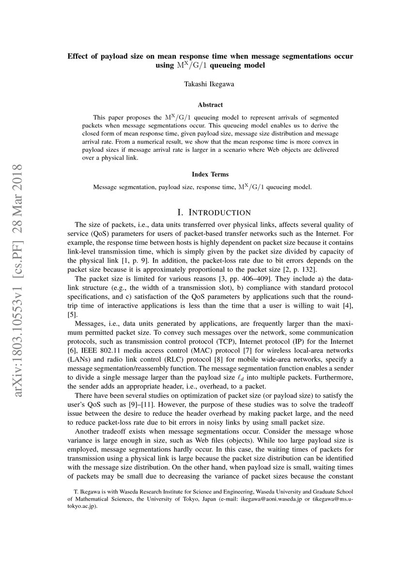 Effect of payload size on mean response time when message segmentations