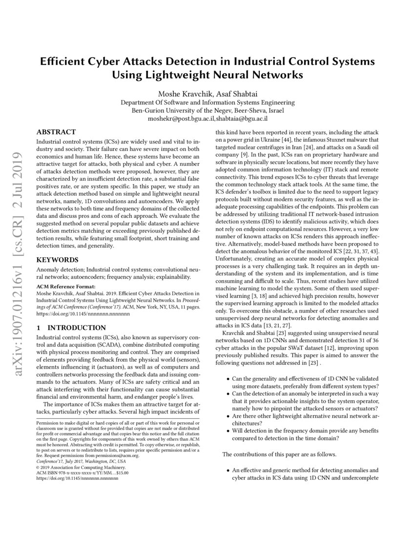 Efficient Cyber Attacks Detection in Industrial Control Systems Using