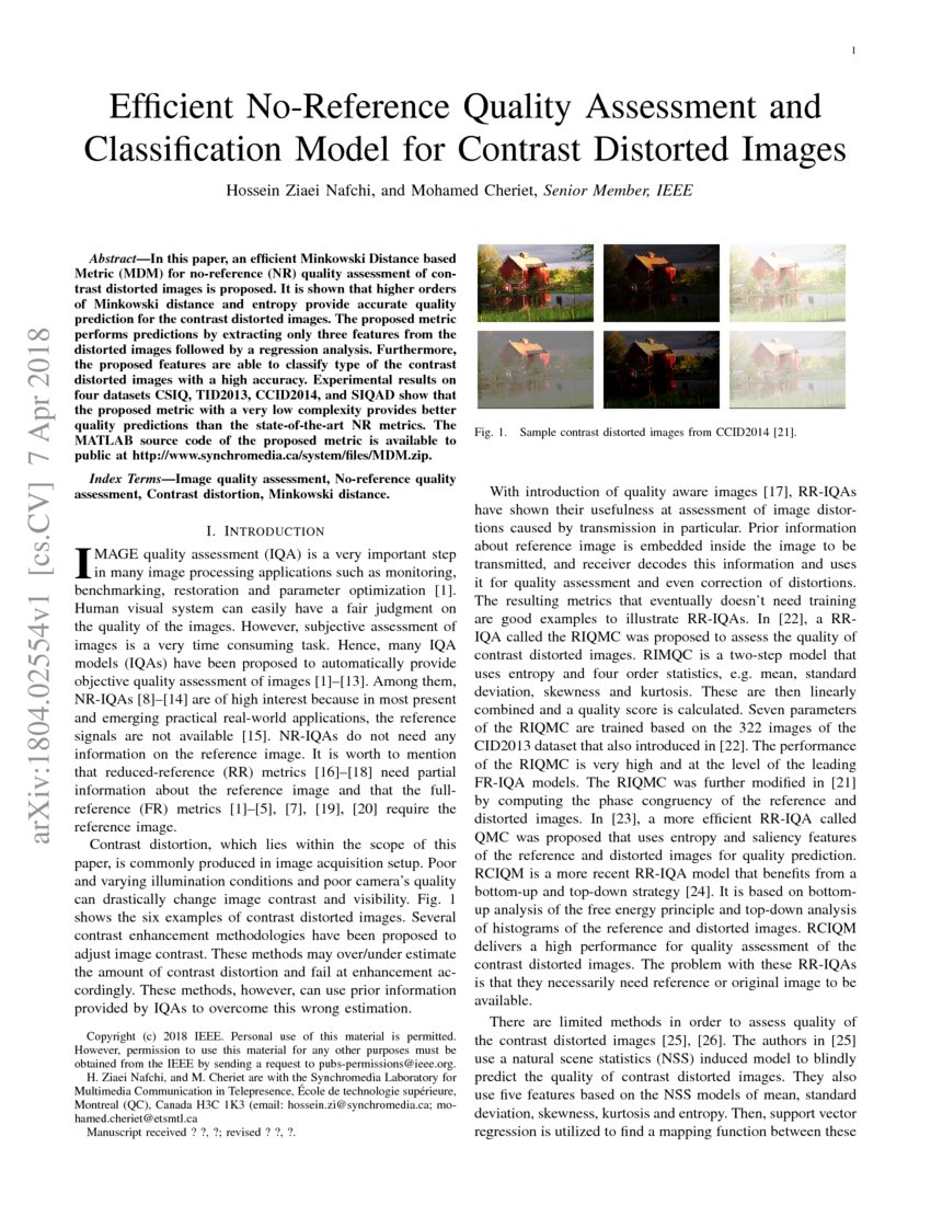 Efficient No Reference Quality Assessment And Classification Model For