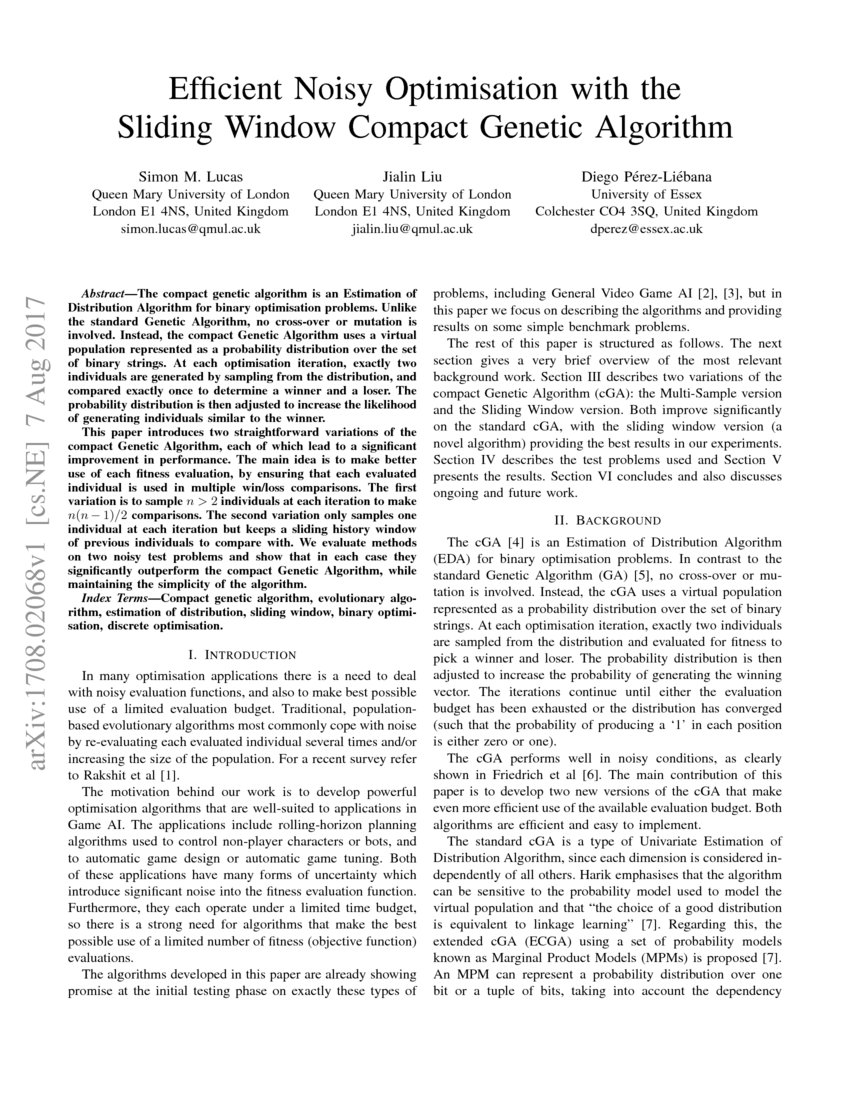 Efficient Noisy Optimisation with the Sliding Window Compact