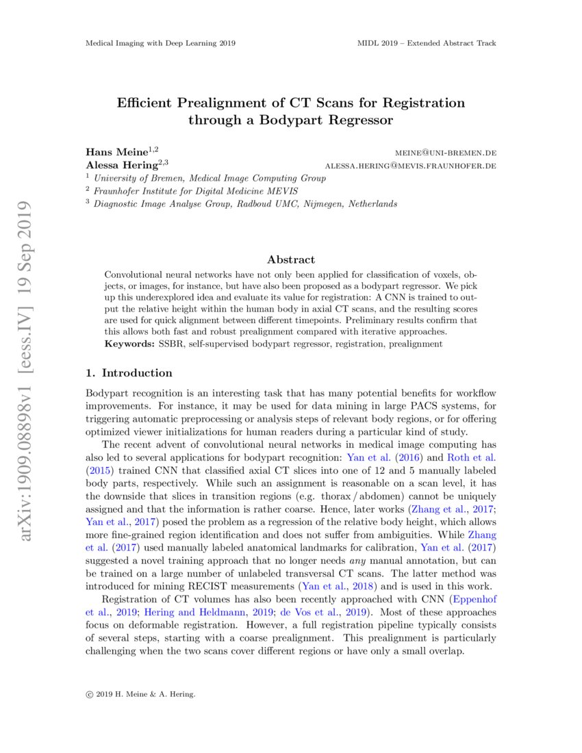 Ct Scan Registration Example Efficient Prealignment of CT Scans for Registration through a Bodypart ...